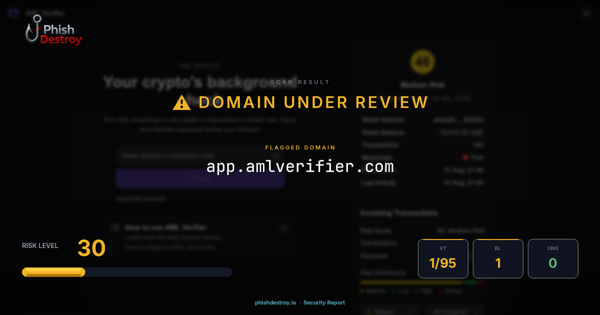 app.amlverifier.com phishing report — threat analysis by PhishDestroy