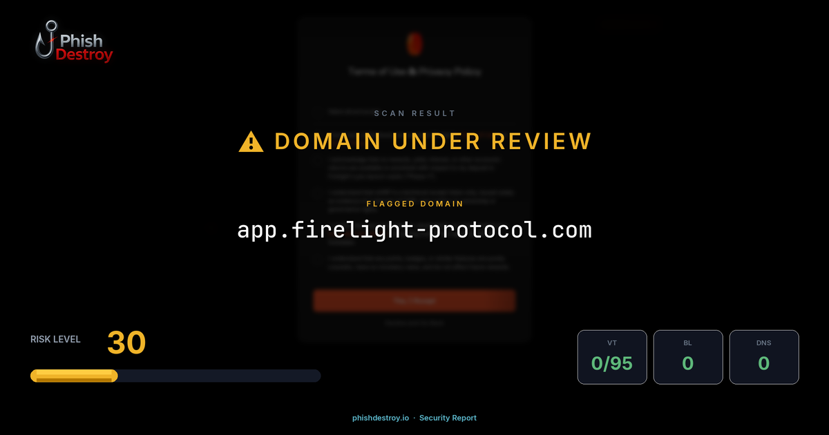 app.firelight-protocol.com phishing report — threat analysis by PhishDestroy
