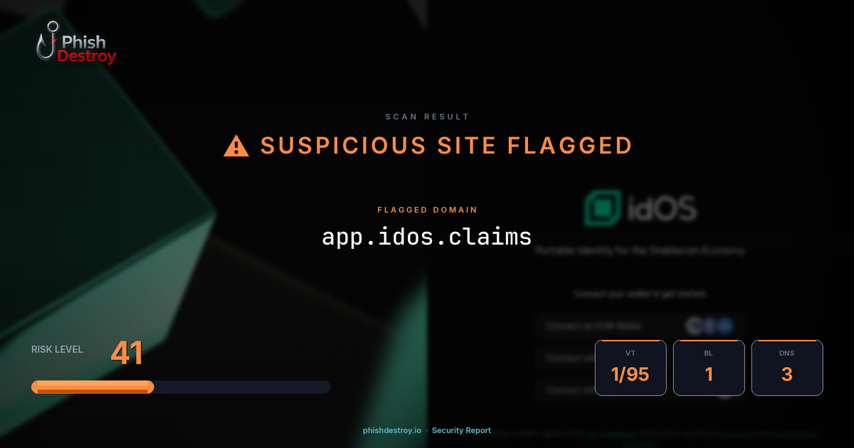 app.idos.claims phishing report — threat analysis by PhishDestroy