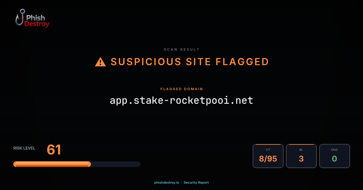 app.stake-rocketpooi.net phishing report — threat analysis by PhishDestroy