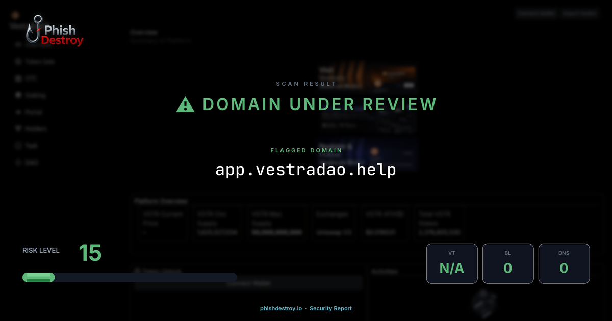 app.vestradao.help phishing report — threat analysis by PhishDestroy