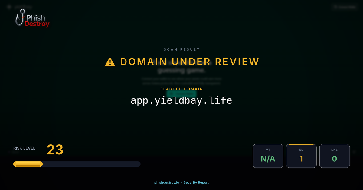 app.yieldbay.life phishing report — threat analysis by PhishDestroy