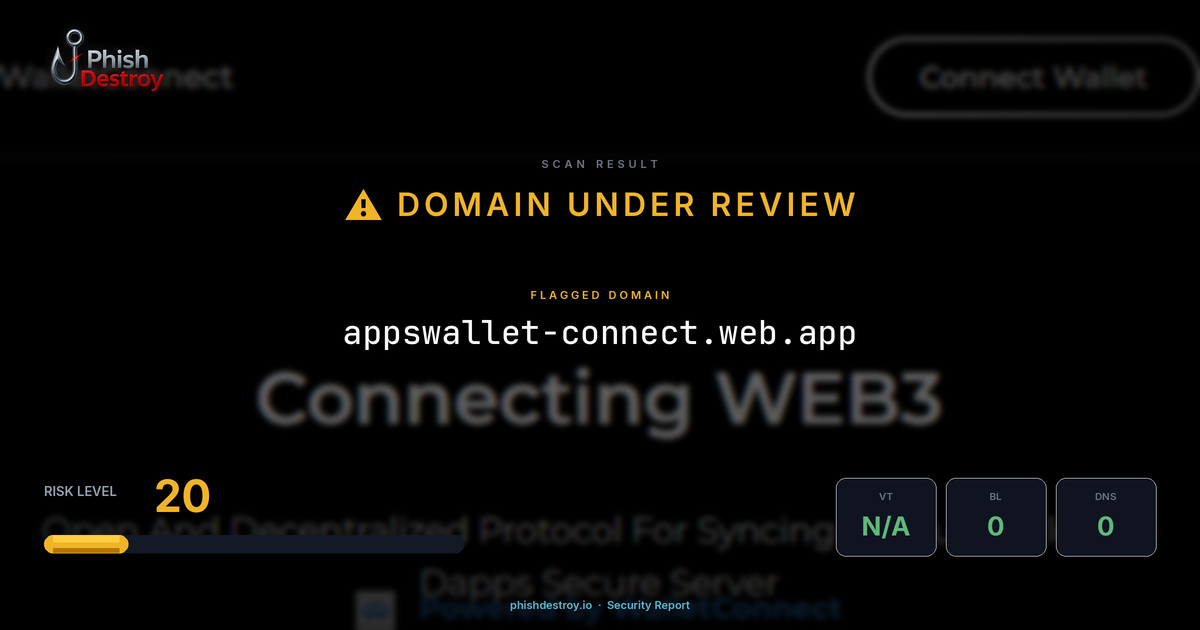 appswallet-connect.web.app phishing report — threat analysis by PhishDestroy