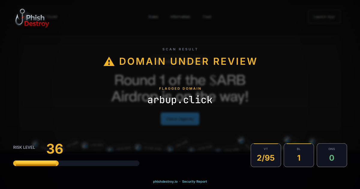 arbup.click phishing report — threat analysis by PhishDestroy