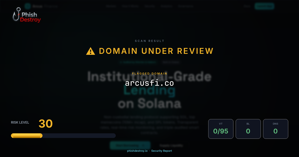arcusfi.co phishing report — threat analysis by PhishDestroy