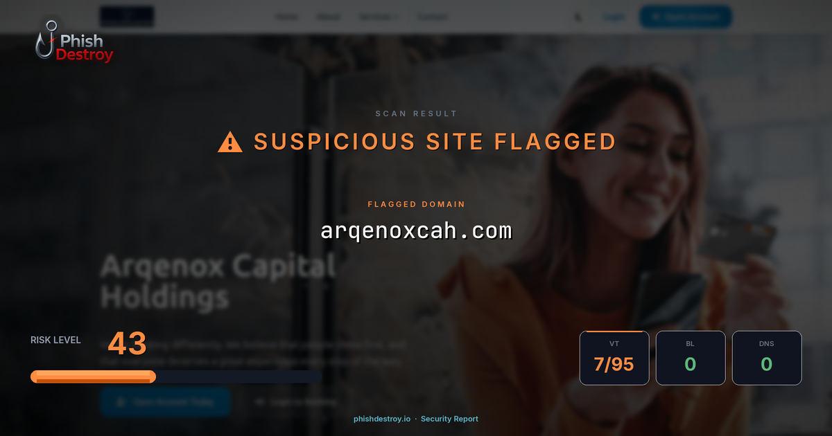 arqenoxcah.com phishing report — threat analysis by PhishDestroy