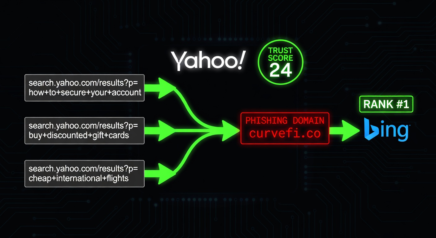 YahooのSERPインジェクション攻撃がBingのランキングに及ぼす影響を示す技術図