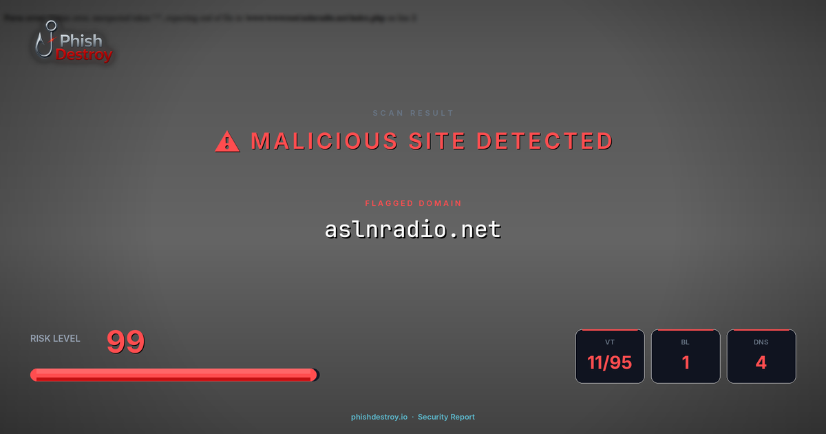 aslnradio.net phishing report — threat analysis by PhishDestroy