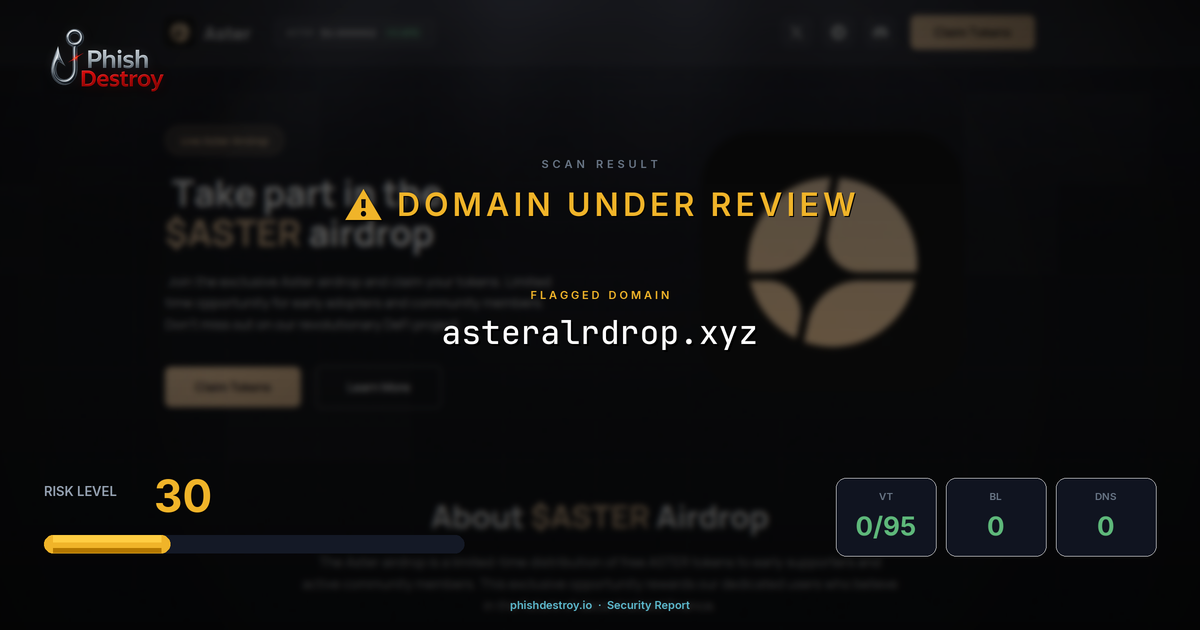 asteralrdrop.xyz phishing report — threat analysis by PhishDestroy