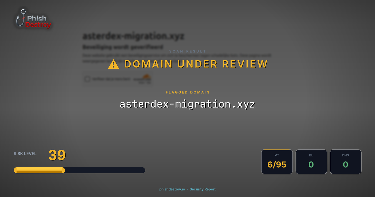 asterdex-migration.xyz phishing report — threat analysis by PhishDestroy