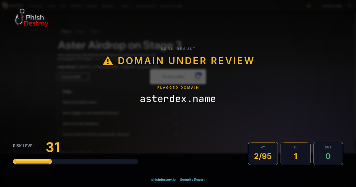 asterdex.name phishing report — threat analysis by PhishDestroy