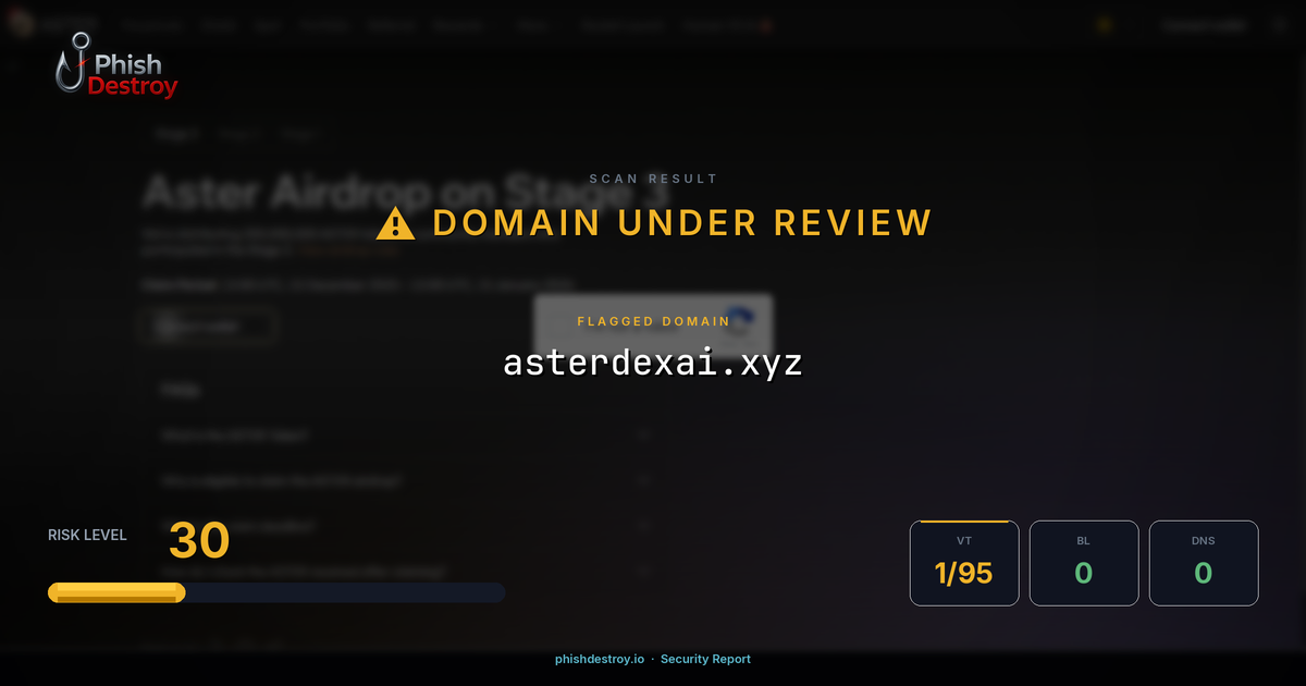 asterdexai.xyz phishing report — threat analysis by PhishDestroy