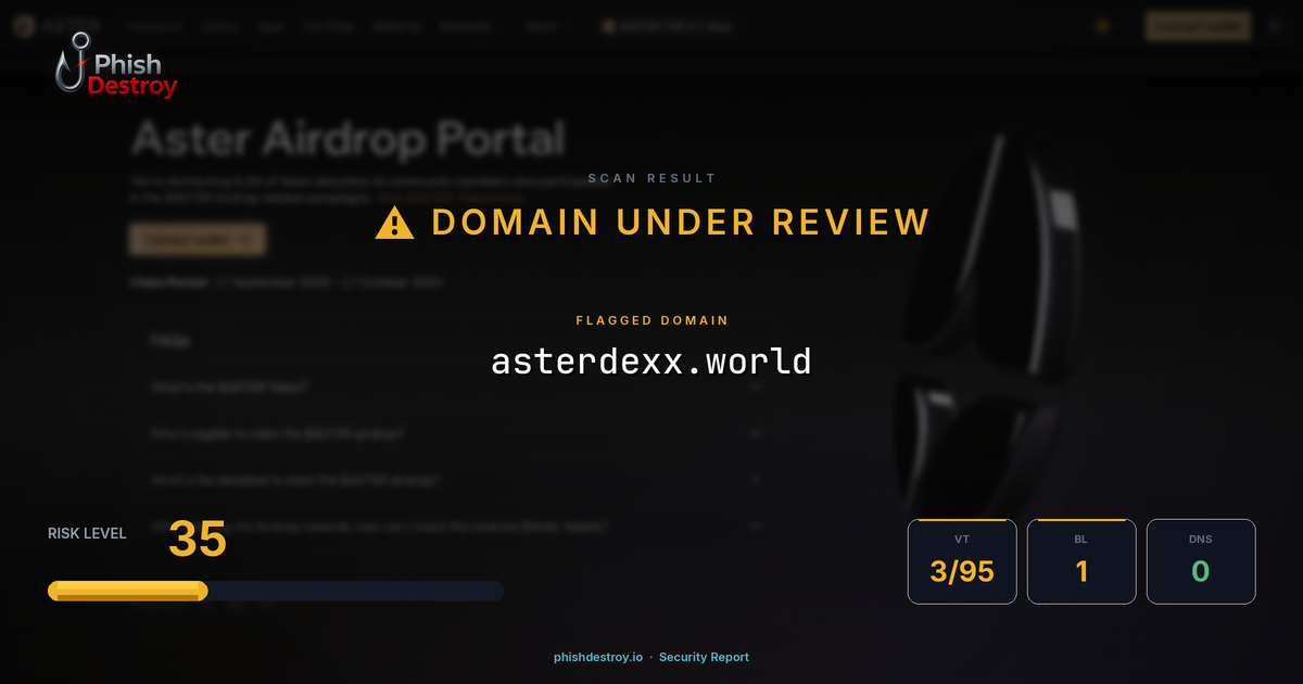 asterdexx.world phishing report — threat analysis by PhishDestroy