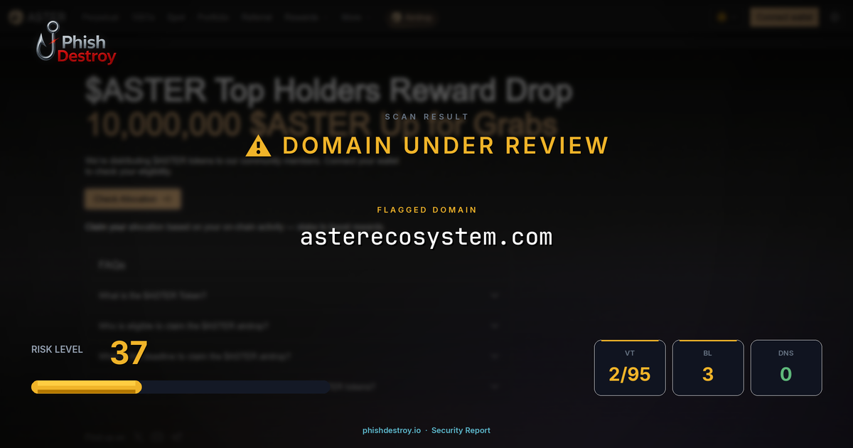 asterecosystem.com phishing report — threat analysis by PhishDestroy