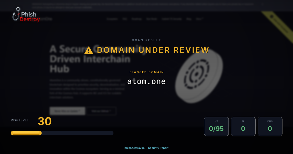 atom.one phishing report — threat analysis by PhishDestroy