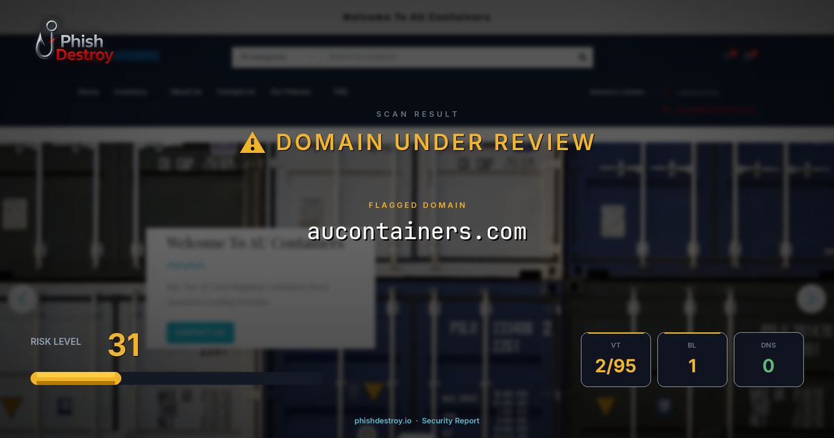aucontainers.com phishing report — threat analysis by PhishDestroy