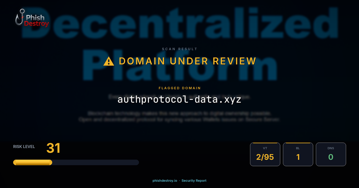 authprotocol-data.xyz phishing report — threat analysis by PhishDestroy