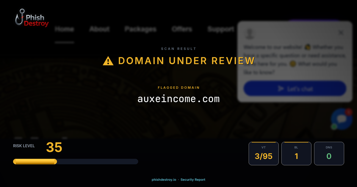 auxeincome.com phishing report — threat analysis by PhishDestroy