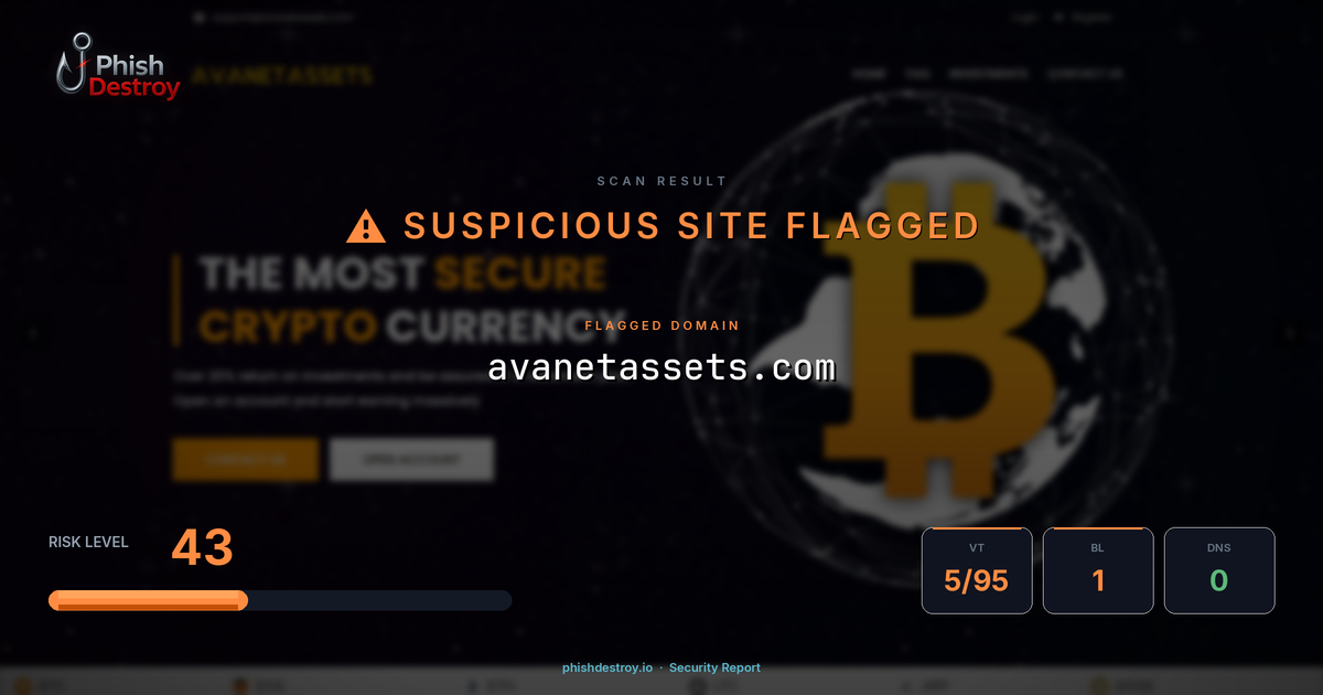 avanetassets.com phishing report — threat analysis by PhishDestroy