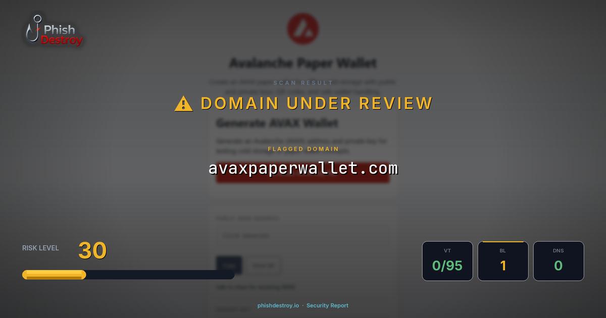 avaxpaperwallet.com phishing report — threat analysis by PhishDestroy
