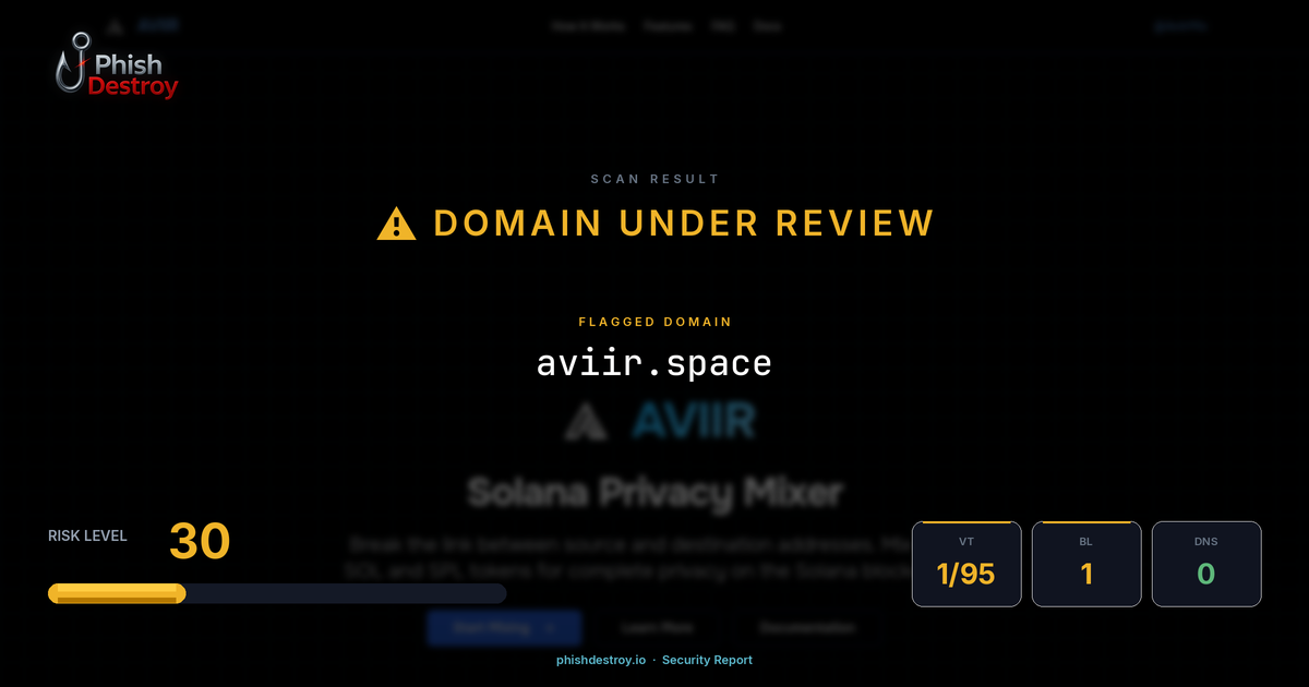 aviir.space phishing report — threat analysis by PhishDestroy
