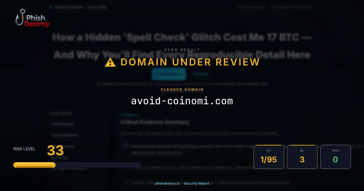 avoid-coinomi.com phishing report — threat analysis by PhishDestroy