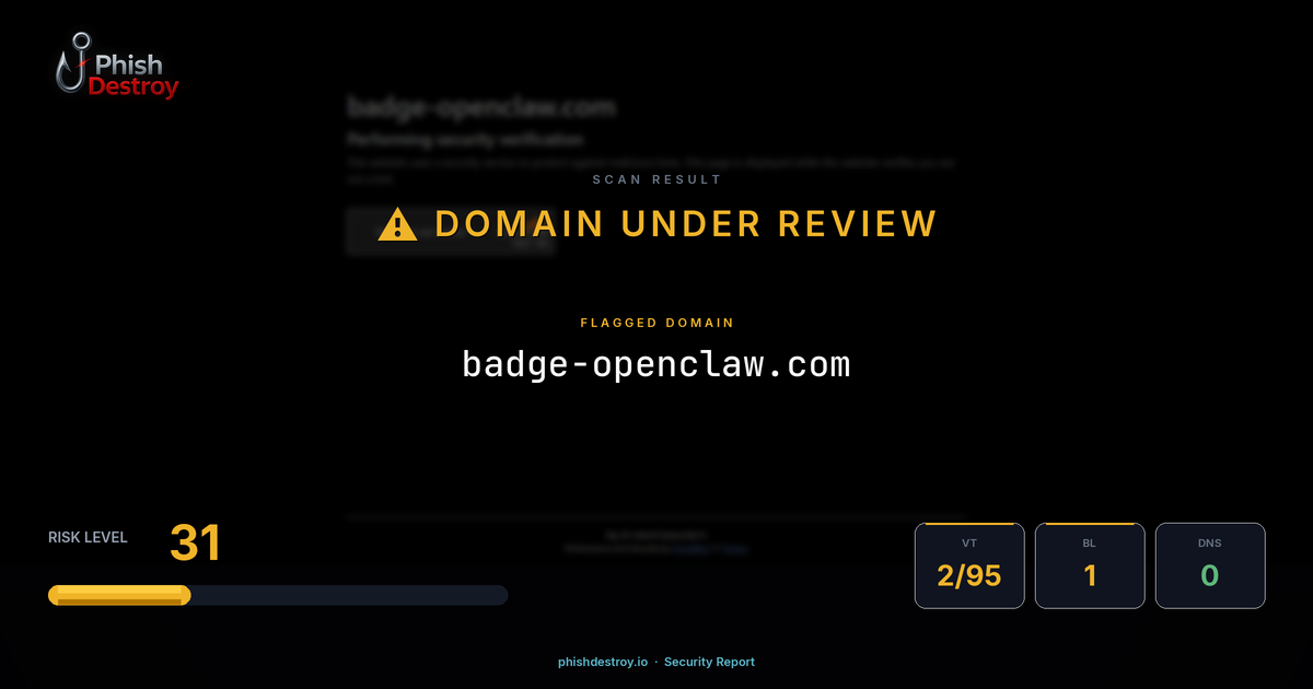 badge-openclaw.com phishing report — threat analysis by PhishDestroy