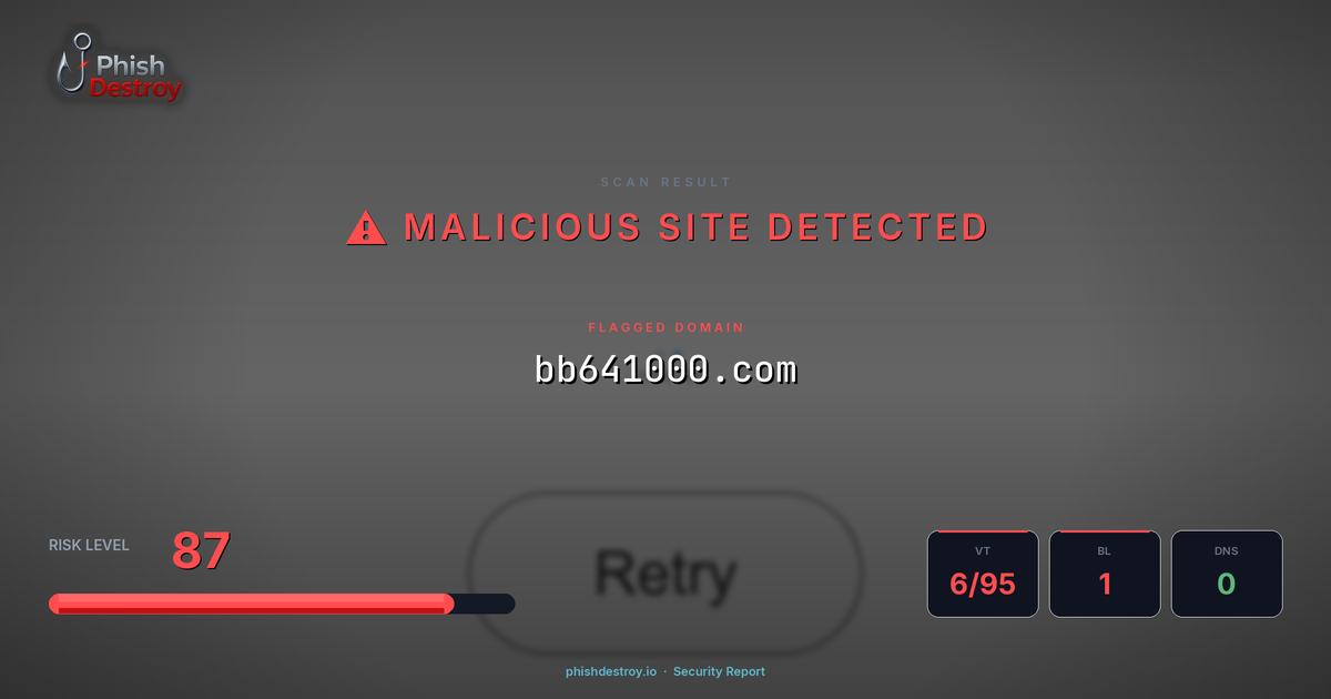 bb641000.com phishing report — threat analysis by PhishDestroy