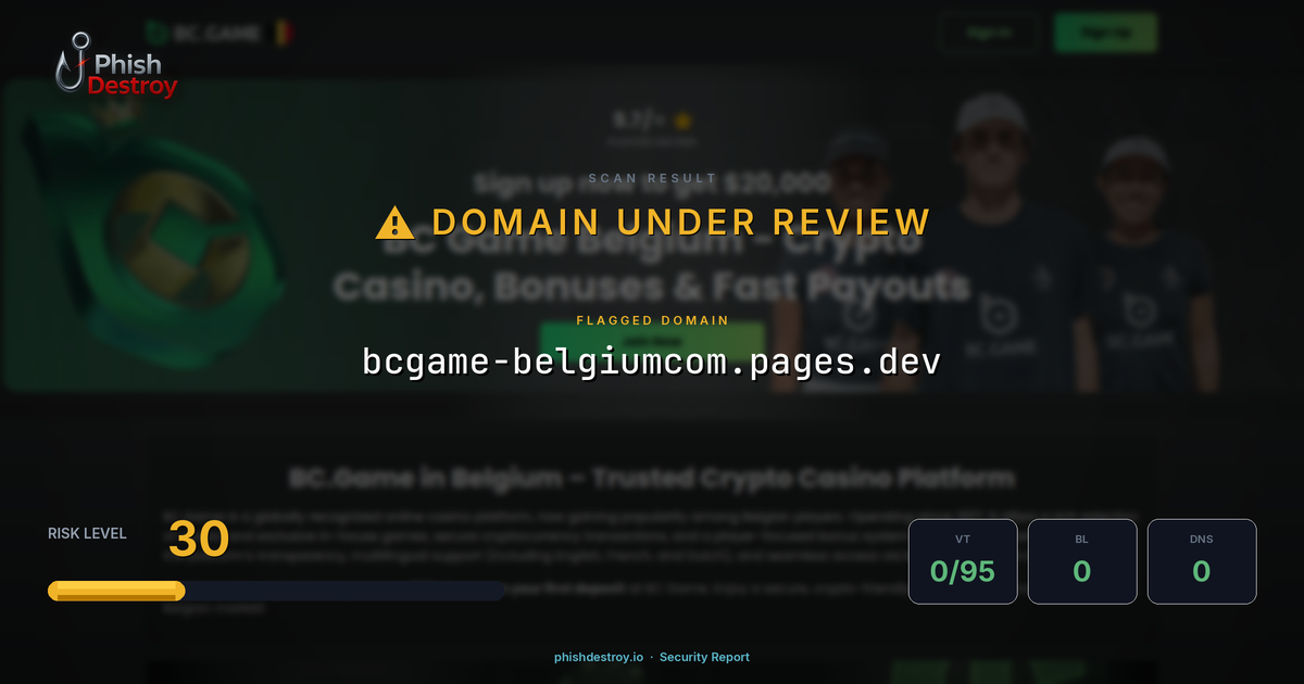 bcgame-belgiumcom.pages.dev phishing report — threat analysis by PhishDestroy