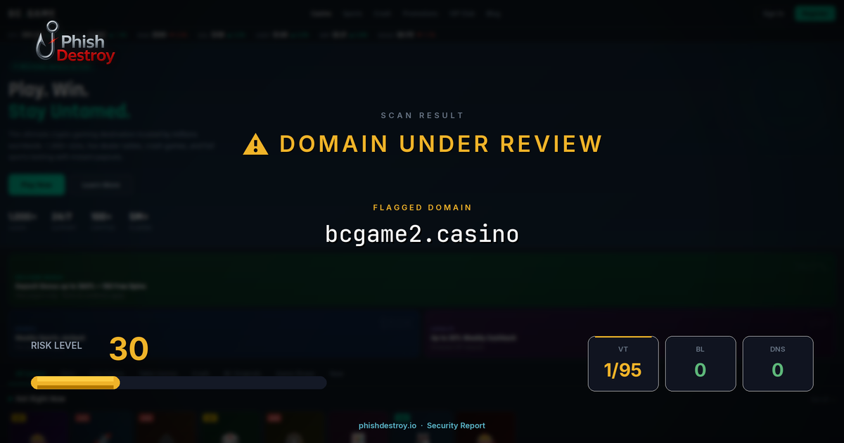 bcgame2.casino phishing report — threat analysis by PhishDestroy