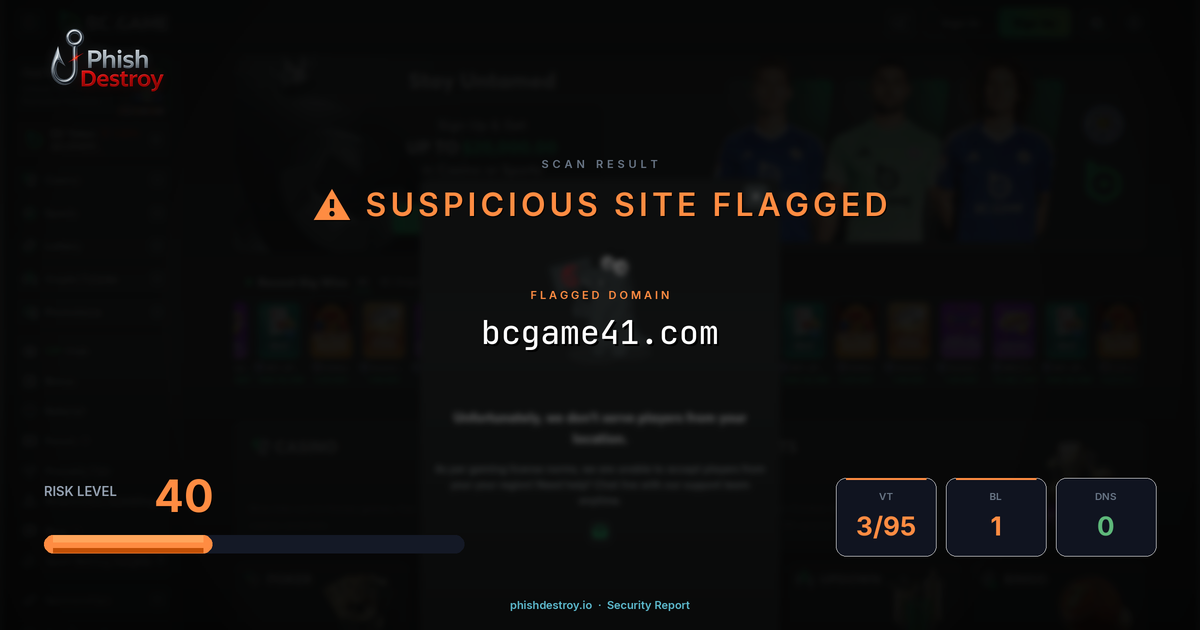 bcgame41.com phishing report — threat analysis by PhishDestroy