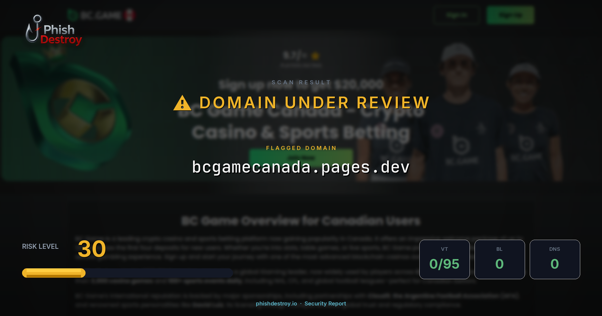 bcgamecanada.pages.dev phishing report — threat analysis by PhishDestroy