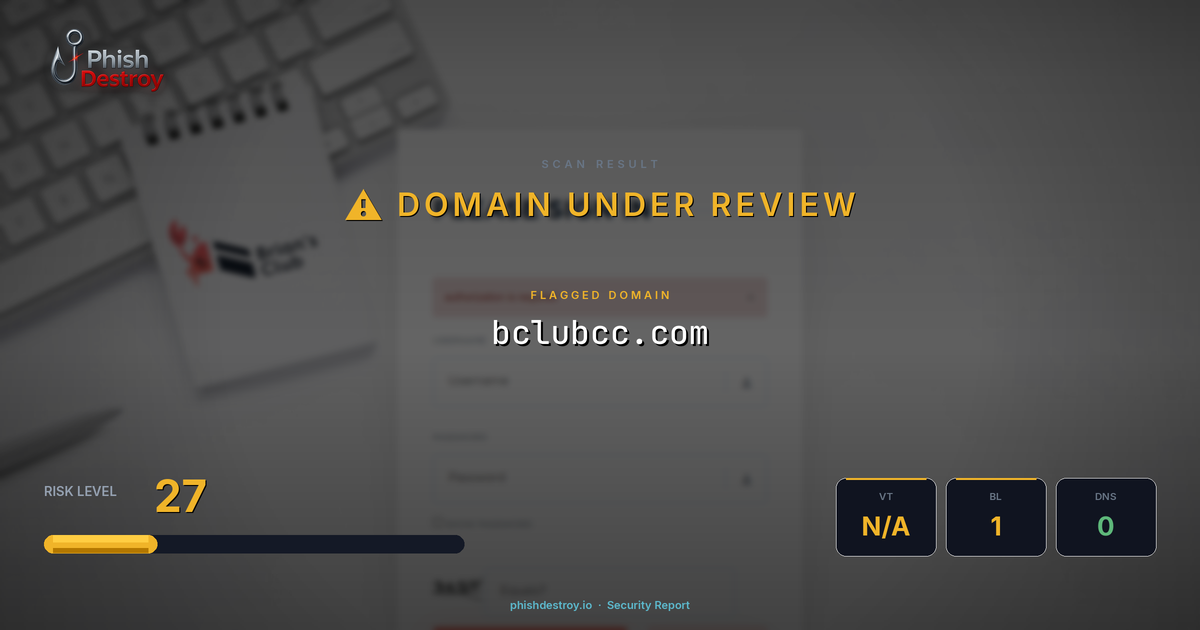 bclubcc.com phishing report — threat analysis by PhishDestroy