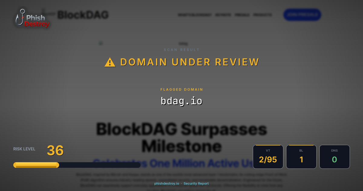 bdag.io phishing report — threat analysis by PhishDestroy