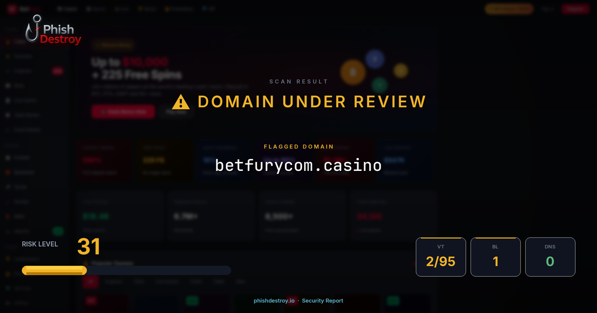betfurycom.casino phishing report — threat analysis by PhishDestroy