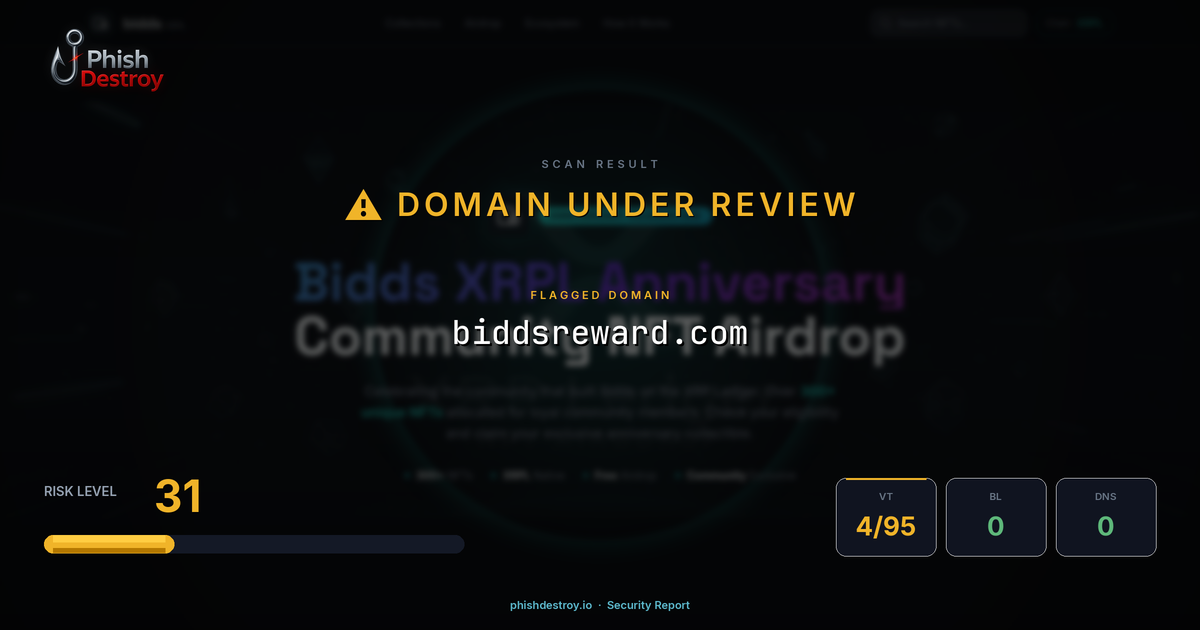 biddsreward.com phishing report — threat analysis by PhishDestroy