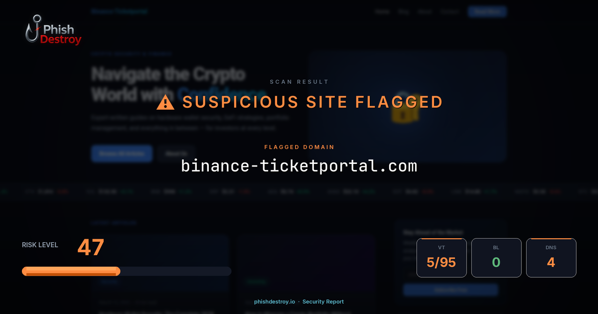 binance-ticketportal.com phishing report — threat analysis by PhishDestroy