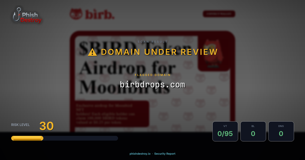 birbdrops.com phishing report — threat analysis by PhishDestroy