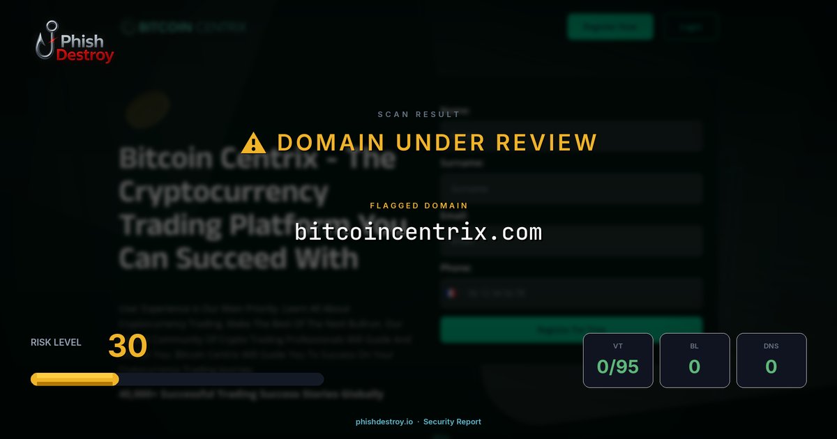 bitcoincentrix.com phishing report — threat analysis by PhishDestroy