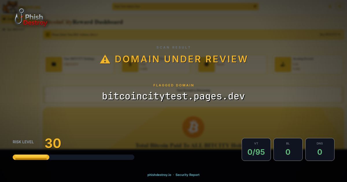 bitcoincitytest.pages.dev phishing report — threat analysis by PhishDestroy