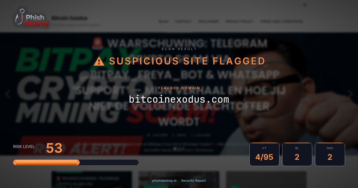 bitcoinexodus.com phishing report — threat analysis by PhishDestroy