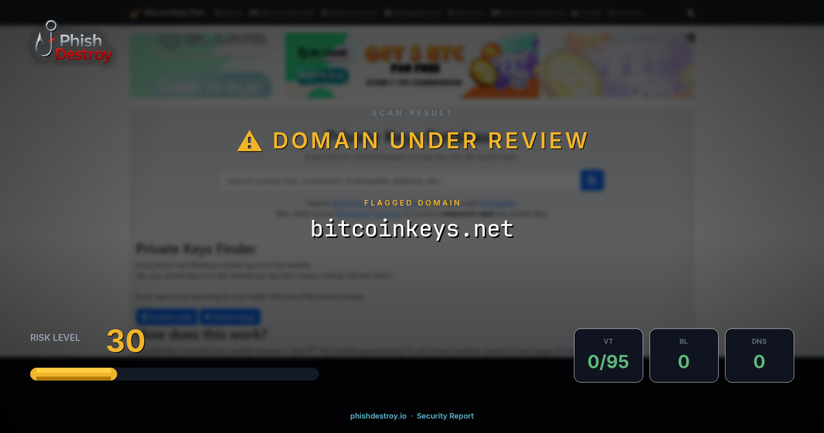 bitcoinkeys.net phishing report — threat analysis by PhishDestroy