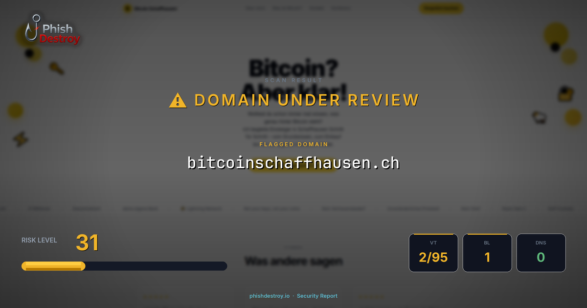bitcoinschaffhausen.ch phishing report — threat analysis by PhishDestroy