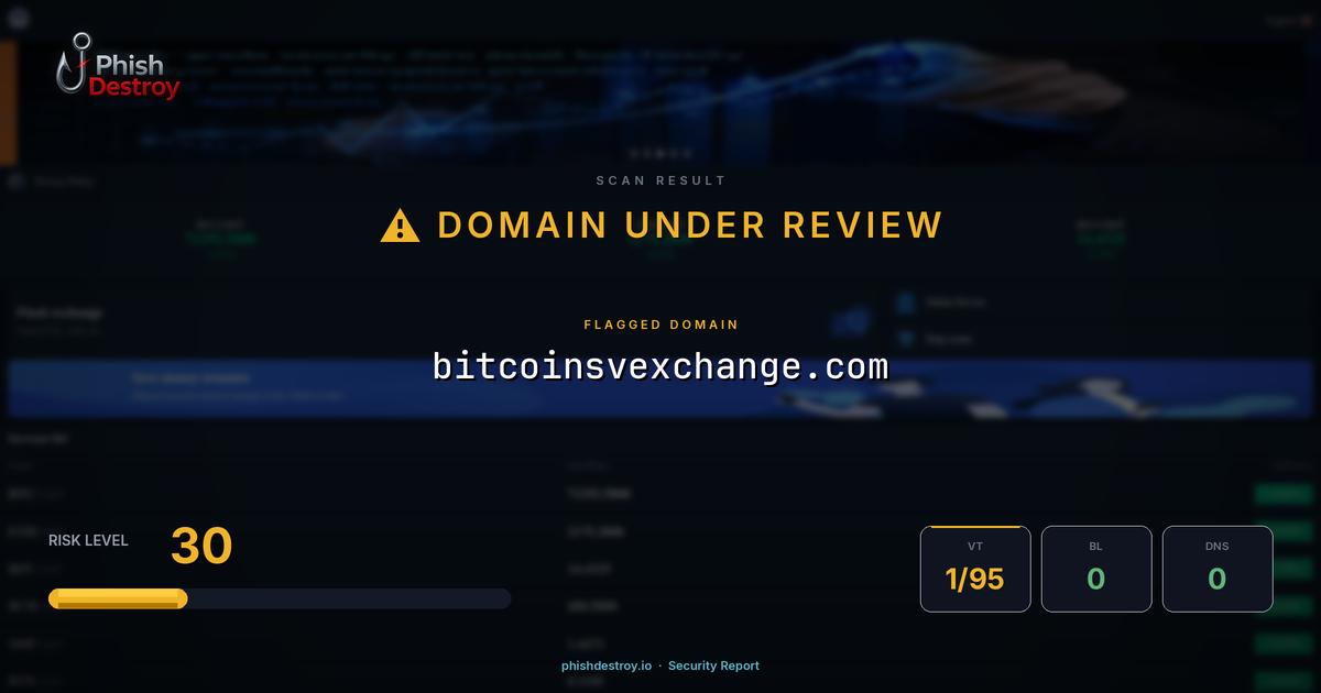 bitcoinsvexchange.com phishing report — threat analysis by PhishDestroy