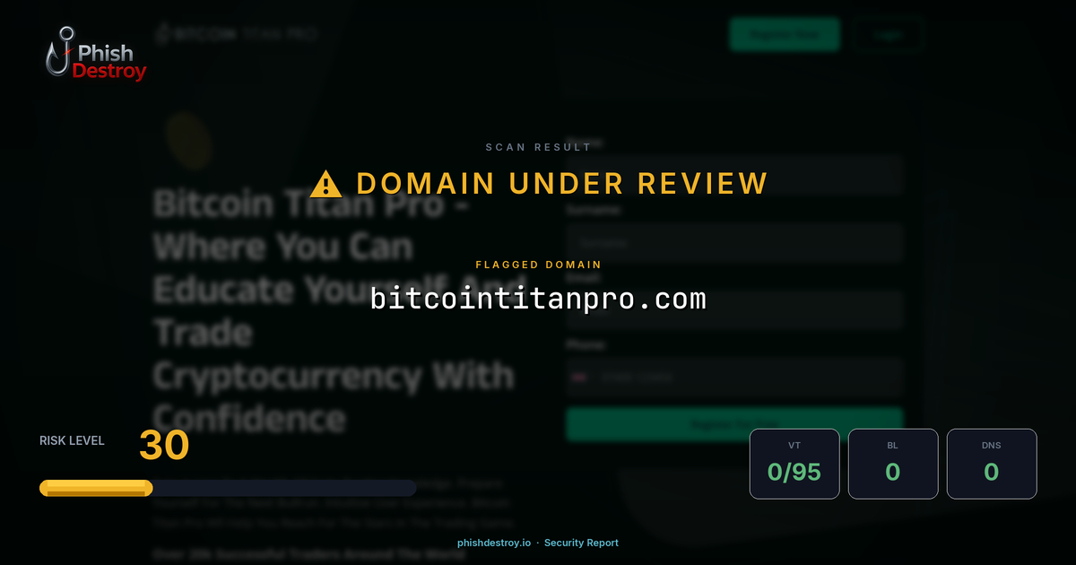 bitcointitanpro.com phishing report — threat analysis by PhishDestroy