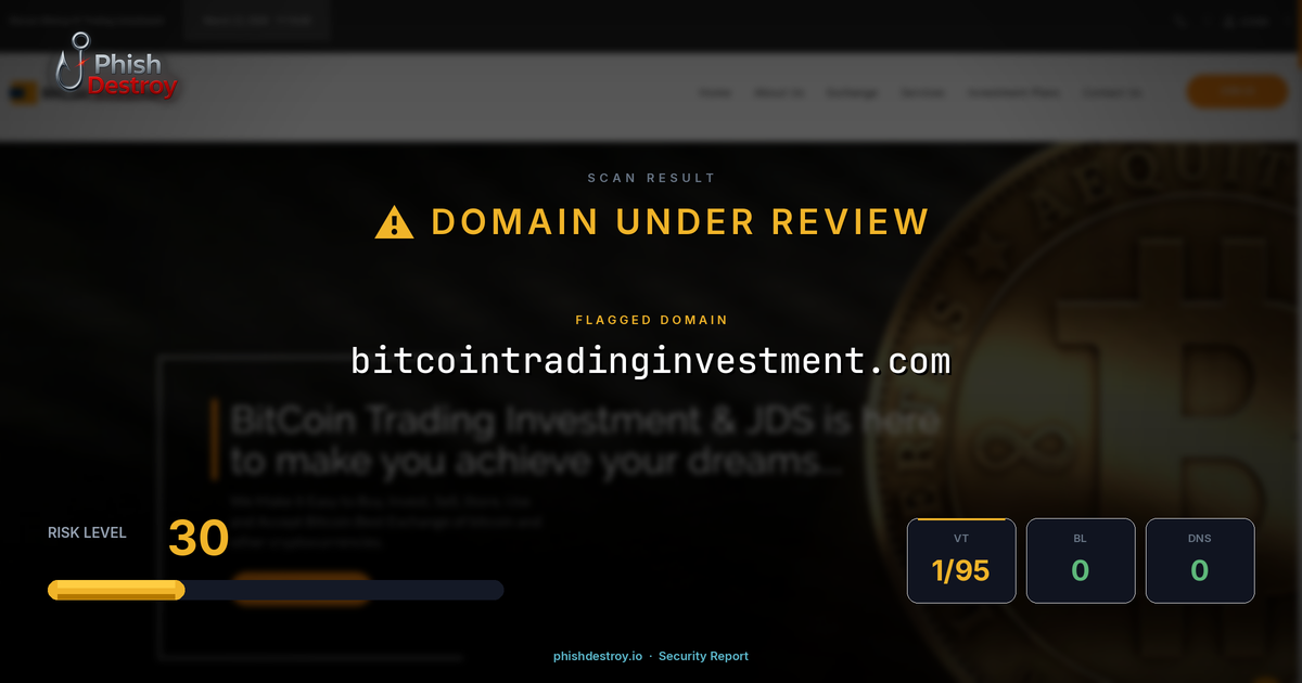 bitcointradinginvestment.com phishing report — threat analysis by PhishDestroy