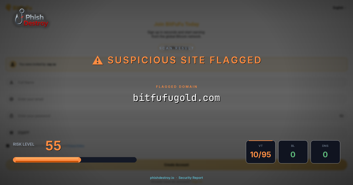 bitfufugold.com phishing report — threat analysis by PhishDestroy