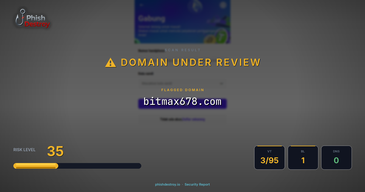 bitmax678.com phishing report — threat analysis by PhishDestroy