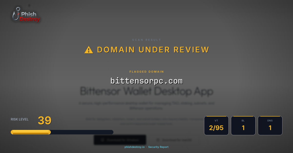 bittensorpc.com phishing report — threat analysis by PhishDestroy