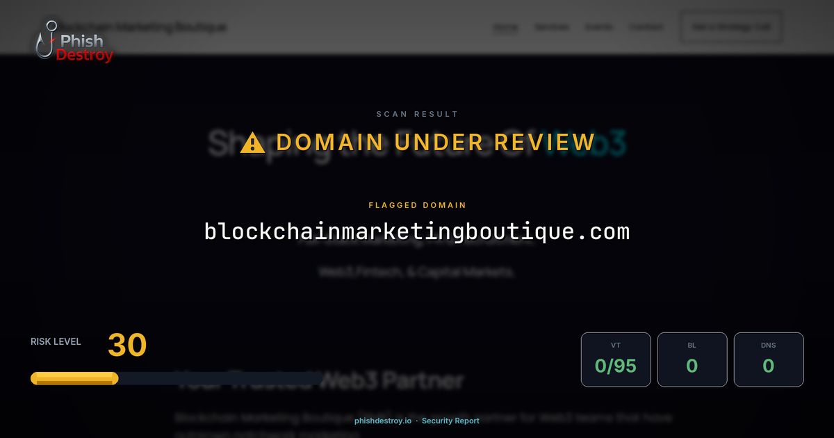 blockchainmarketingboutique.com phishing report — threat analysis by PhishDestroy